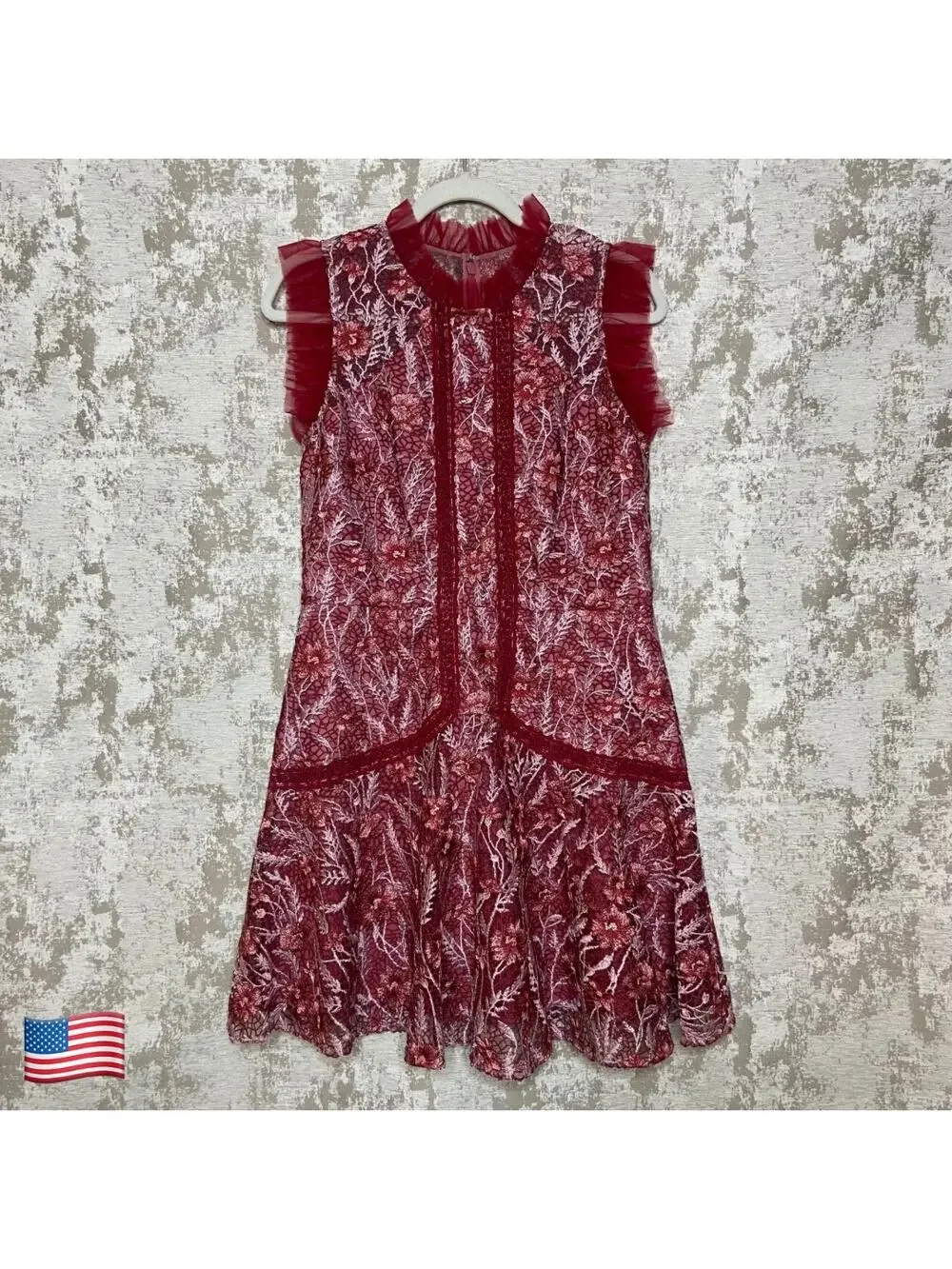 ml monique lhuillier lace dress ML Monique Lhuillier Lace Short-Sleeve A-Line Midi Dress